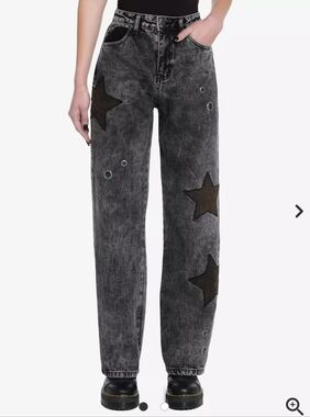 DAISY STREET Black Star Grommet Wide Leg Denim Pants - Size 7